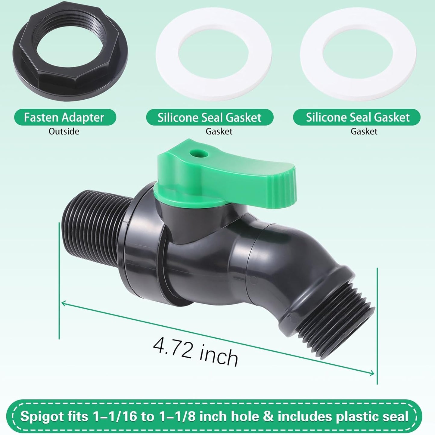 Plastics Rain Barrel Spigot, High Flow Valve Core, Large Flow Water Tank Faucet,Plastic Spigot for 5 Gallon Bucket，3/4 NPT Inlet x 3/4 GHT Outlet Bulkhead Valve for Outdoor Plastic Bucket