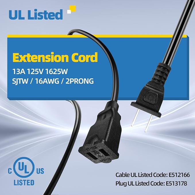 UL Listed Outdoor Extension Cord 2 Prong 15 FT SJTW 16/2 Gauge 13A 125V 1625W - Image 2