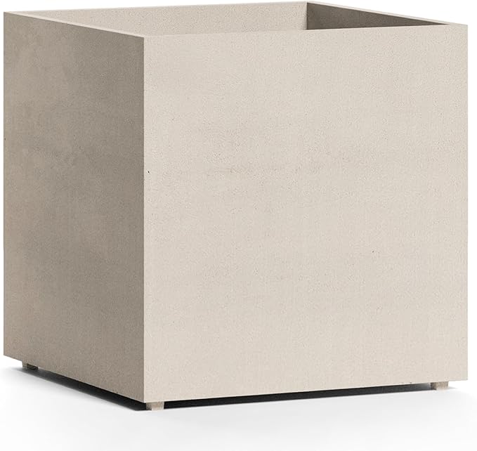 Reglito Cube Planter – Fiberglass Indoor/Outdoor and Weather-Resistant Large Planter (Sand Stone, 39.4" L x 39.4" W x 40" H)