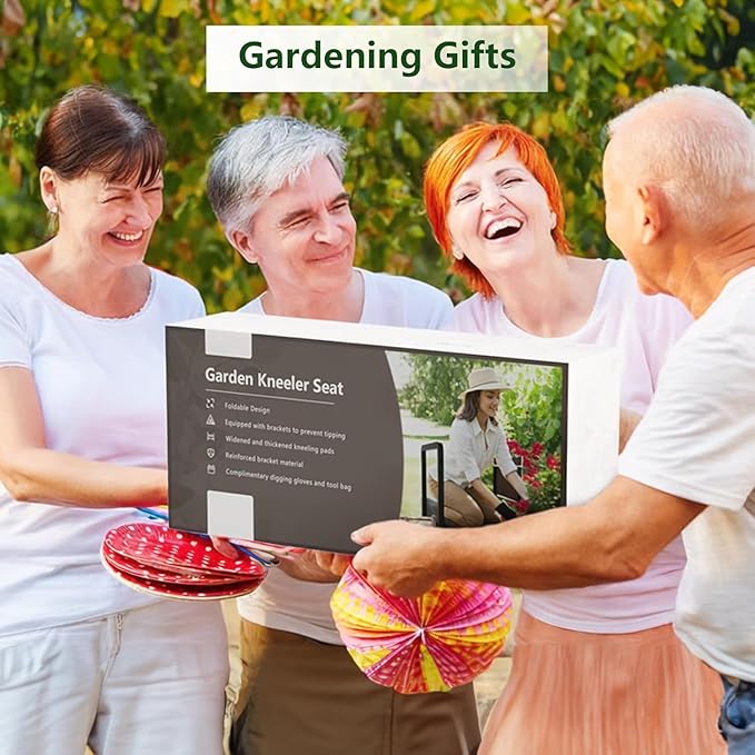 seasky Foldable Garden Kneeling and Seat,Anti-Tipping Garden Stool Widened Thick Soft Kneeling Pad, Heavy Duty Gardening Stool with Garden Tool Bag,Gardening Gift for Women(Without Gloves)