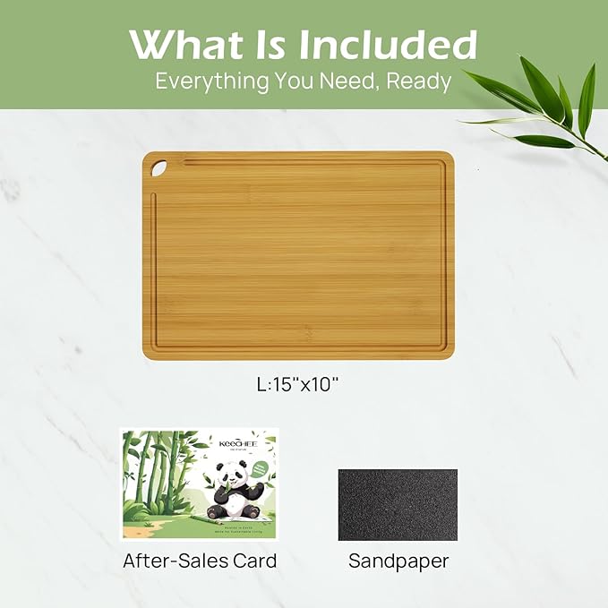 Cutting Board For Kitchen Natural Bamboo With Smooth Finish & Deep Juice Groove – L (15x10) – Great For Slicing, Serving