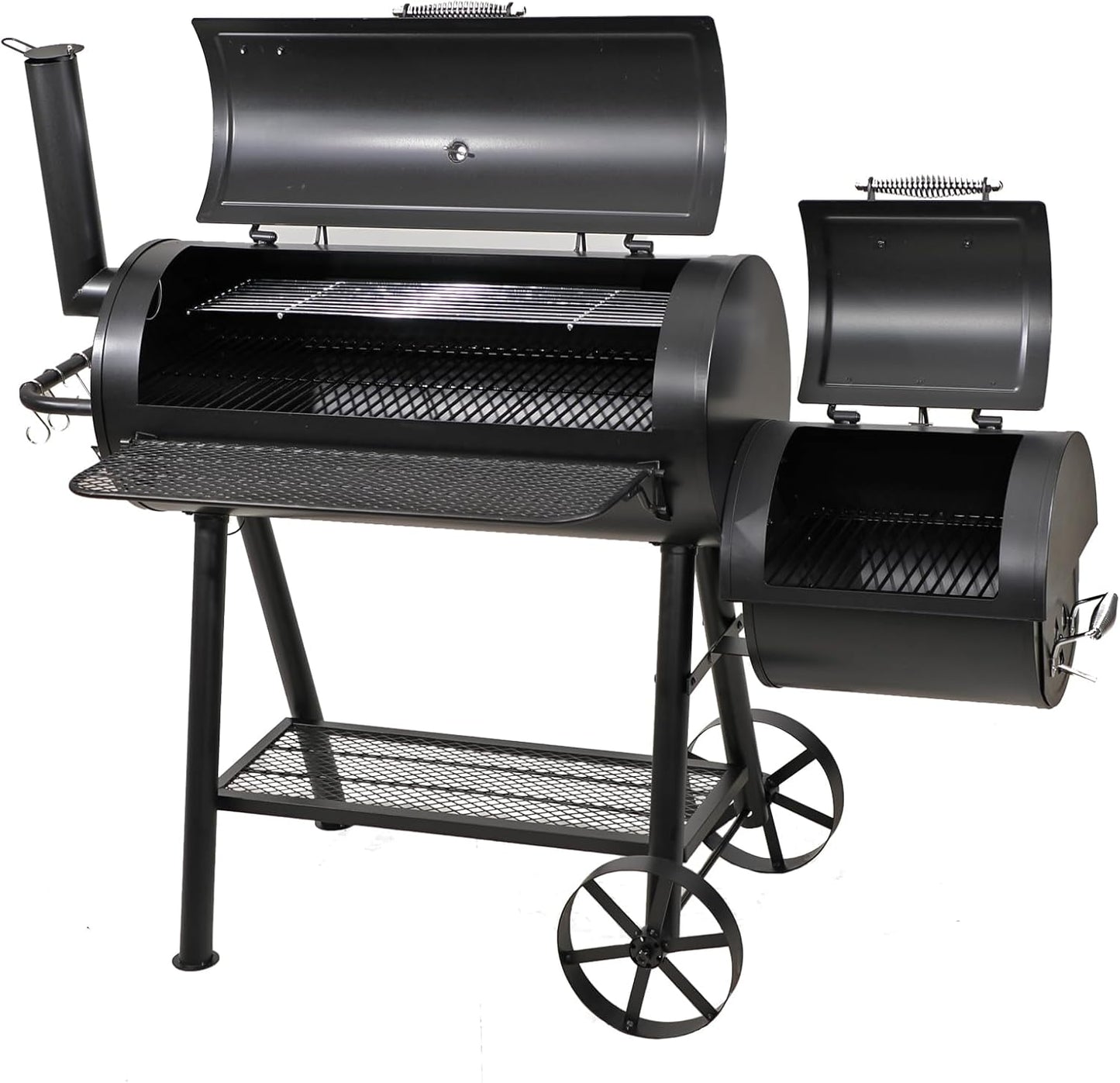 GREEN PARTY Offset Smoker Charcoal Grills with 37 Inch Cook Chamber, Barrel Smoker and Charcoal Grill Combo, 941 Sq. In. Space Barrel Smoker Grill for Outdoor BBQ Patio Backyard Cooking