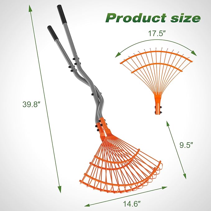 Walensee Leaf Grabber Rake, Leaf Collector Tool with Long Steel Handle & Steel Claw, Lightweight & Efficient Leaf Picker, Comfortable Grip, Ideal for Leaves, Twigs, Yard Waste Garden Cleanup