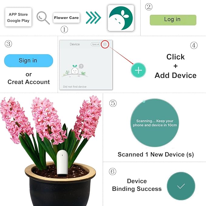Soil Moisture Meter 4 in 1,Plant Water Monitor,Automatically detect Moisture/Temperature/Light/Fertility,Can Connect to Mobile Phone via Bluetooth,Hygrometer Sensor for Indoor Plants (3pc)