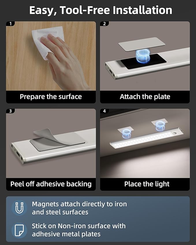 10inch Under Cabinet Lights, Wireless Closet Light, Motion Sensor, 1800mAh - Image 7