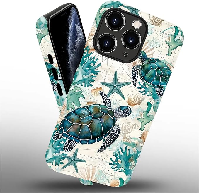 for iPhone 15 Pro Case, HH2 Ocean Sea Turtle Nautical Map Hybrid 2 Layer Hard - Image 2