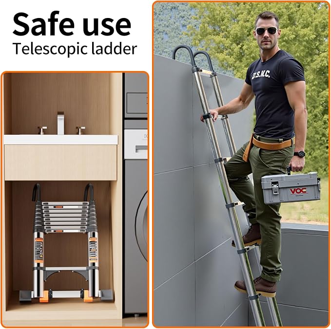 Telescoping Ladder, with Stable Hook and stabilizer barand, Extension Ladder - Image 8