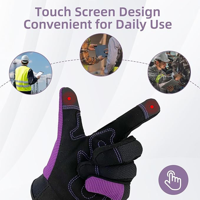 Safety Work Gloves,Multipurpose Working Gloves for Men,Multifunctional Synthetic Leather Spandex Mechanic Gloves,Gardening Glove Gifts for Men,Tounchscreen (Purple, Extra Large), 24096001-8