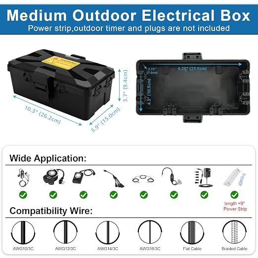 NineLeaf Outdoor Electrical Box Waterproof, Medium Weatherproof Electrical Box - Image 5