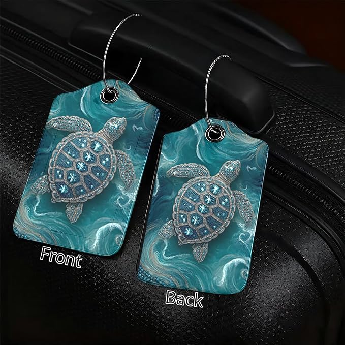 2 Pack Sea Turtle Luggage Tags for Suitcases, Teal Ocean Life ID Tags - Image 2