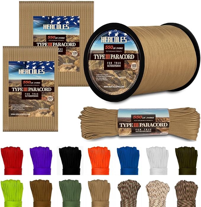 HERCULES Type III Paracord 550 Paracord Rope Parachute Cord, Survival Rope by HERCULES