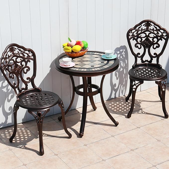 Outdoor Dining Chair Cast Aluminum Patio Chairs Set of 2 All-Weather Patio Dining Chair with Adjustable Feet for Backyard Garden (Orchid Chair)