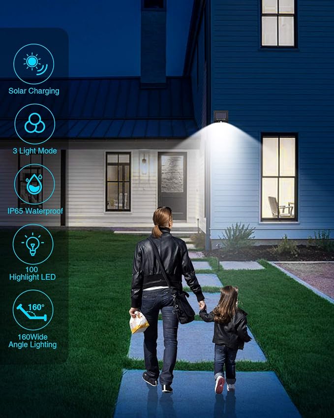 4 Pack Solar Motion Lights Outdoor, 3 Modes/100LED Solar Security Wall Lights - Image 6