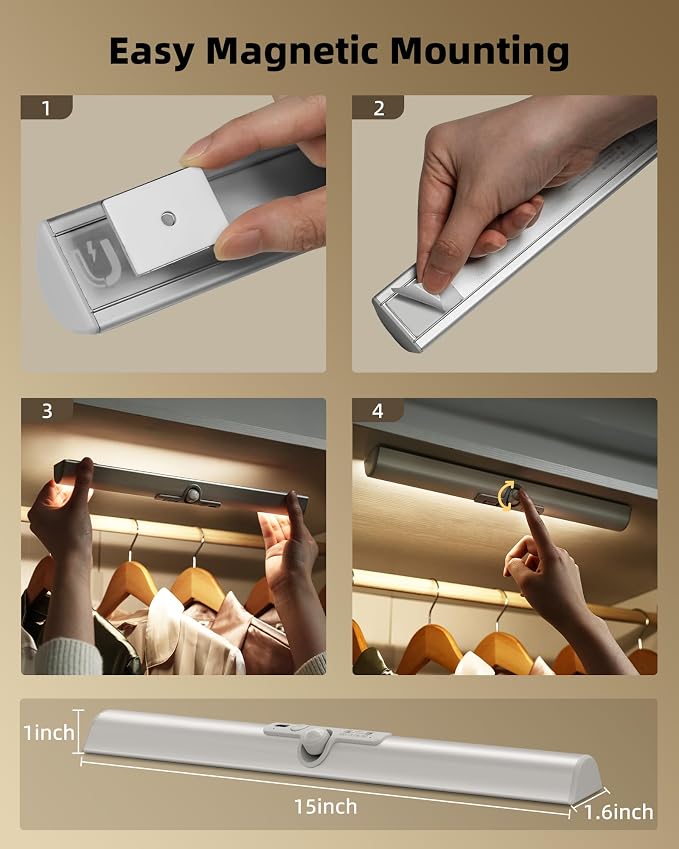 EZVALO 15-inch Motion Sensor Closet Light, 1800mAh Rechargeable - Image 7
