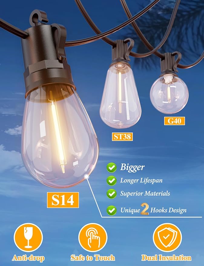Brightever Outdoor String Lights Waterproof, 200FT Extra-Long LED Patio Lights - Image 2