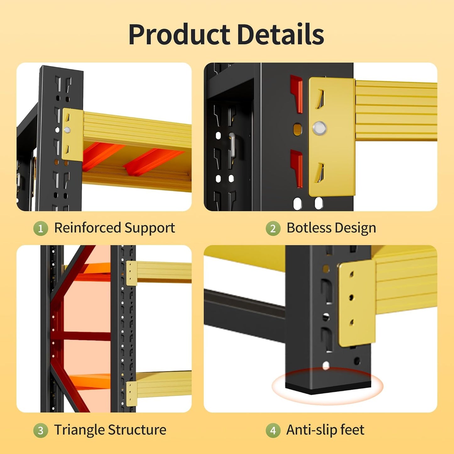 Garage Shelving Unit, 4 Tier Heavy Duty Racks, Easy Assembly, Metal Racks with Adjustable Shelves, 3000 LBS Load Capacity,for Warehouse,Basement (Black, 19.7" D x 59.1" W x 78.7" H)