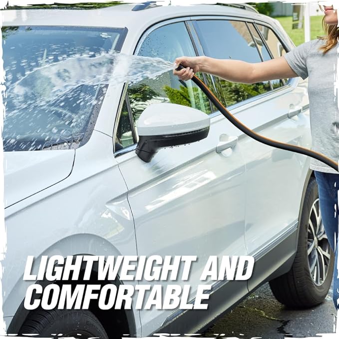 Rugged Rhino Heavy Duty Flexible Light Weight Garden Hose, 25ft x 5/8in, 4 Layer Leakproof Outdoor Gardening Tools, Watering Supplies, Powerful Water Pressure for Lawn, Flowers, Black Orange