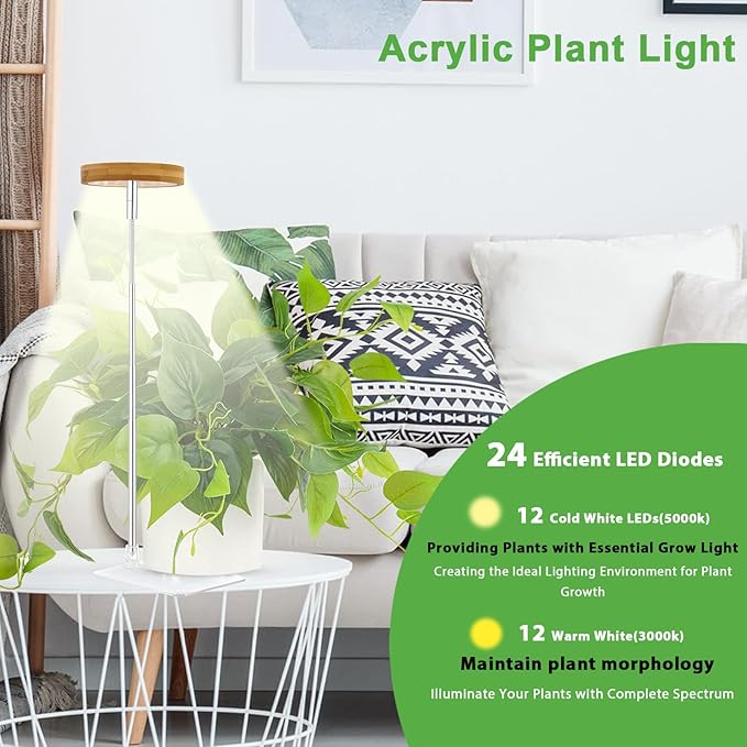 yadoker Halo Plant Grow Light,yadoker LED Growing Light Full Spectrum for Indoor Plants,Height Adjustable, Automatic Timer, 5V Low Safe Voltage,Idea for Small Plants