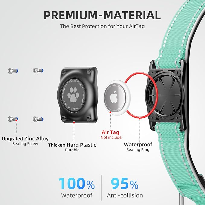 AirTag Dog Collar, IP68 Waterproof Air Tag Dog Collar Holder, Reflective - Image 3