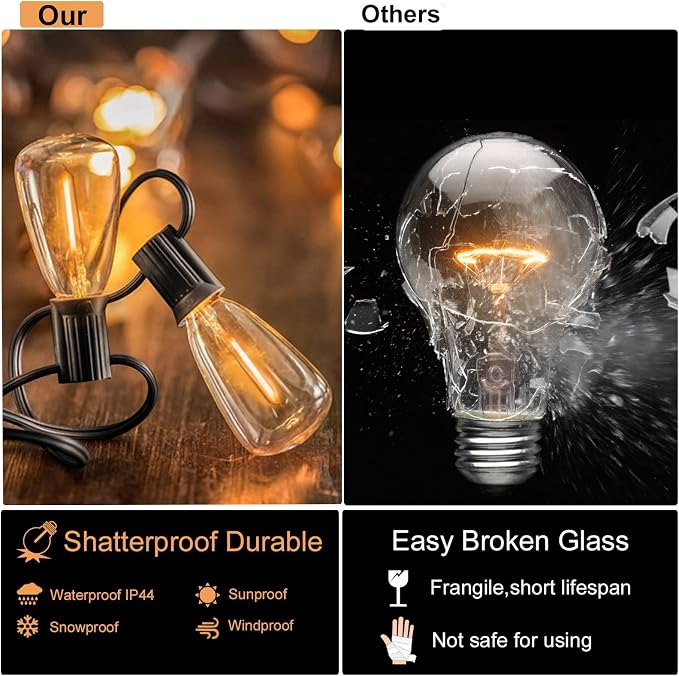 DAMAING Outdoor String Lights 50 FT Waterproof Patio Light String Lights - Image 2