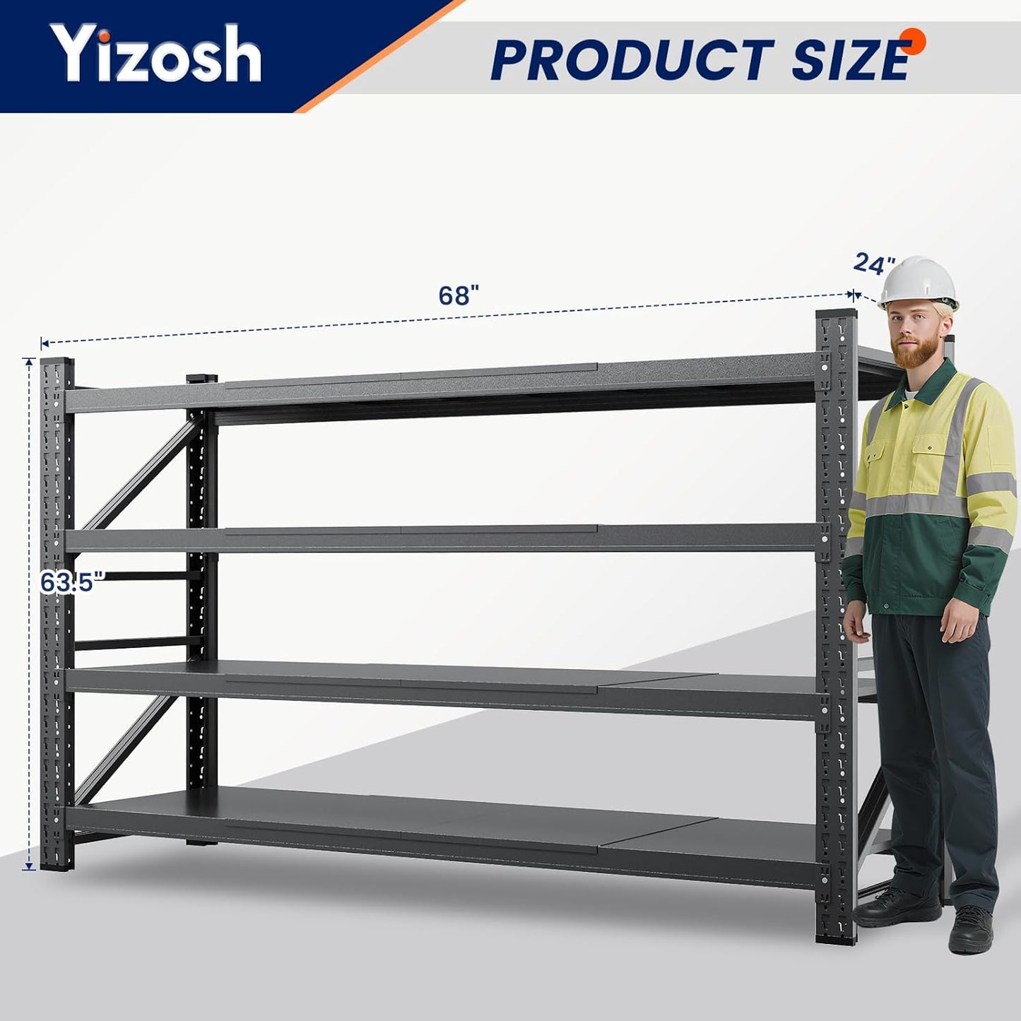 Yizosh 68" W Metal Garage Storage Shelves,Heavy Duty Adjustable Steel Organization Shelving,Utility Rack Shelf,68" W x 24" D x 63" H for Basement,Warehouse,Industrial