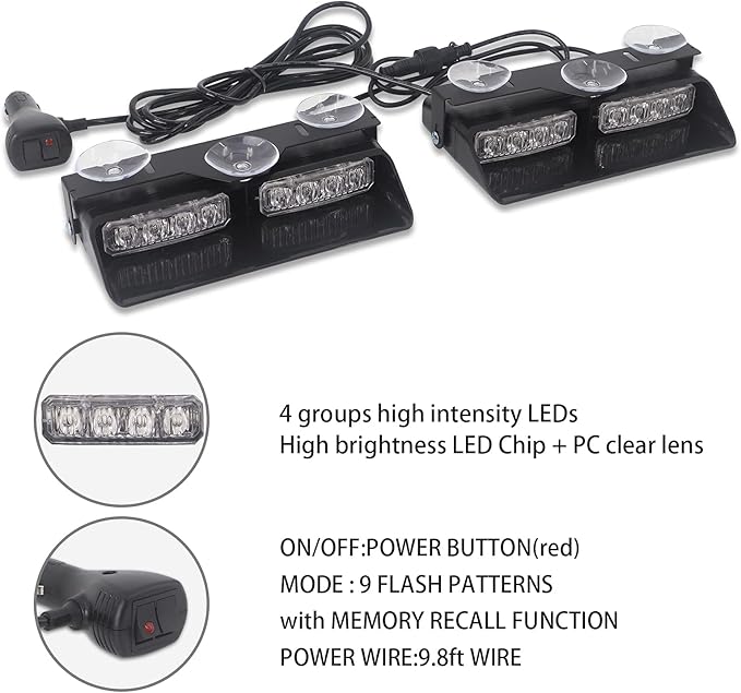 XRIDONSEN 2 in1 Dash Emergency Strobe Lights Interior Windshield Red Blue - Image 5