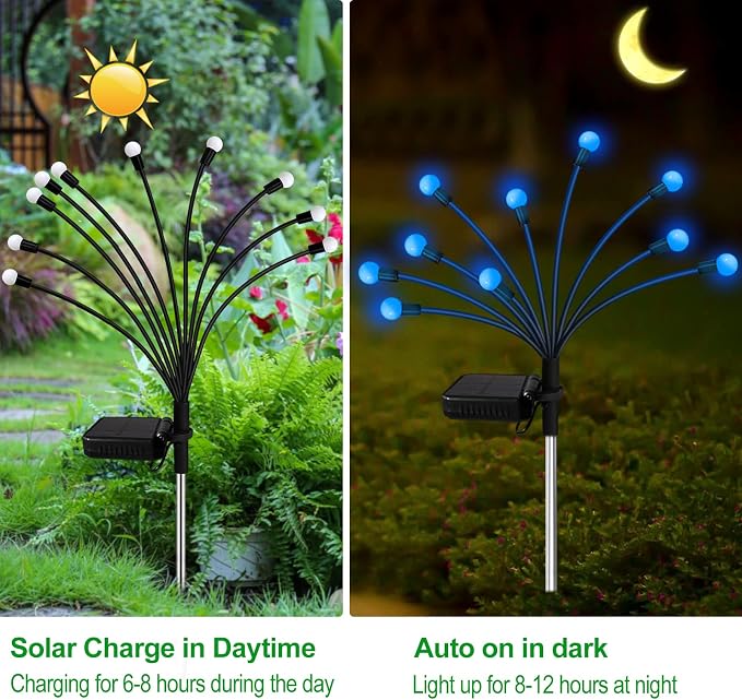Kohlrabi Solar Garden Lights Outdoor, 6 Pack 48 LED Blue Firefly Lights - Image 3