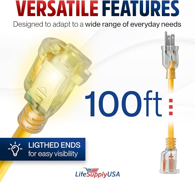 100ft Outdoor/Indoor Extension Cord 16/3 Gauge Heavy Duty 3 Prong SJTW - Image 6