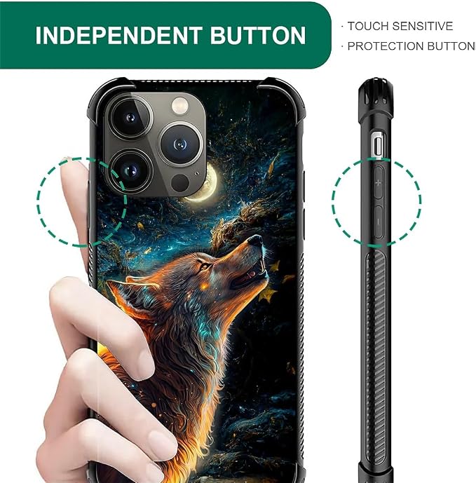 for iPhone 13 Pro Max Case, Star Cave Hungry Wolf Pattern Graphic Design Girl - Image 4