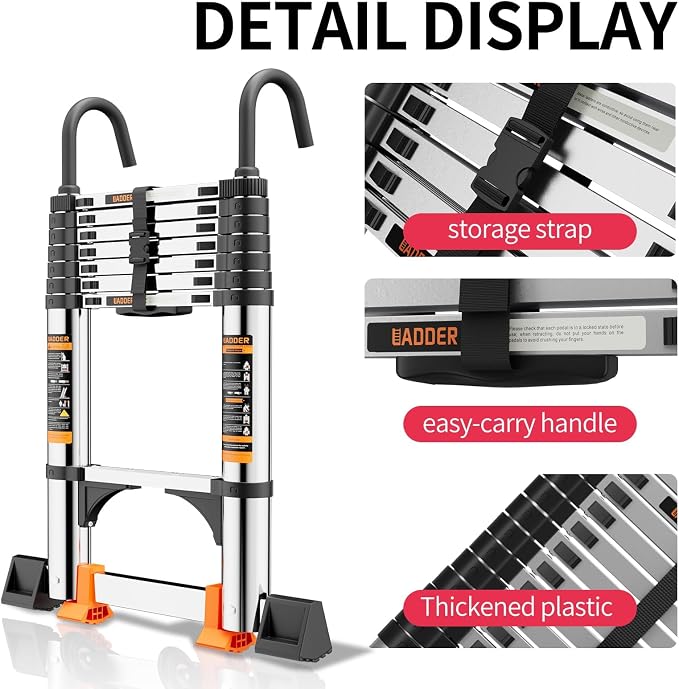 Telescoping Ladder, with Stable Hook and stabilizer barand, Extension Ladder - Image 4