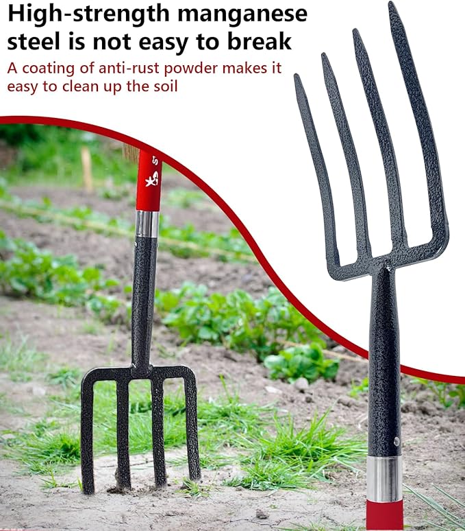 Digging Spading Fork Forged Steel with D Grip Handle 41” Premium 4-Tine Spading Digging Fork Sturdy Metal D-Grip Multi-Purpose Virtually Unbreakable Gardening Tool