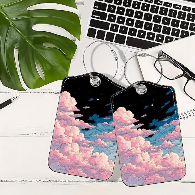 2Pcs Pink Clouds Luggage Tags for Suitcases, 2.83x4.53 Starry Sky ID Labels - Image 5