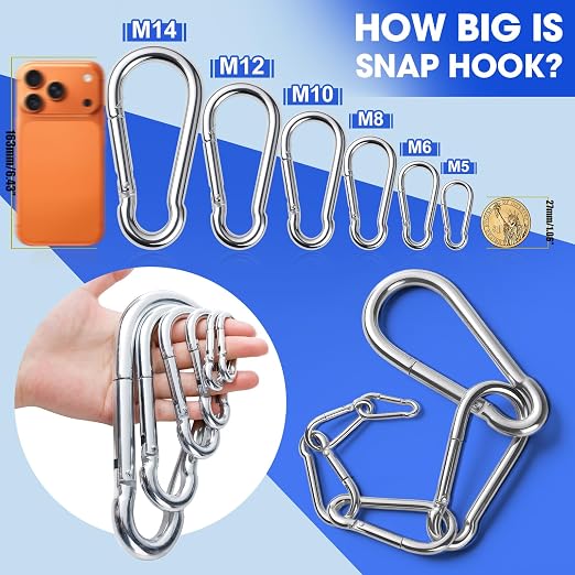 60 Pack Heavy Duty Carabiners, 3/8” Spring Snap Hook Carabiner - Image 3