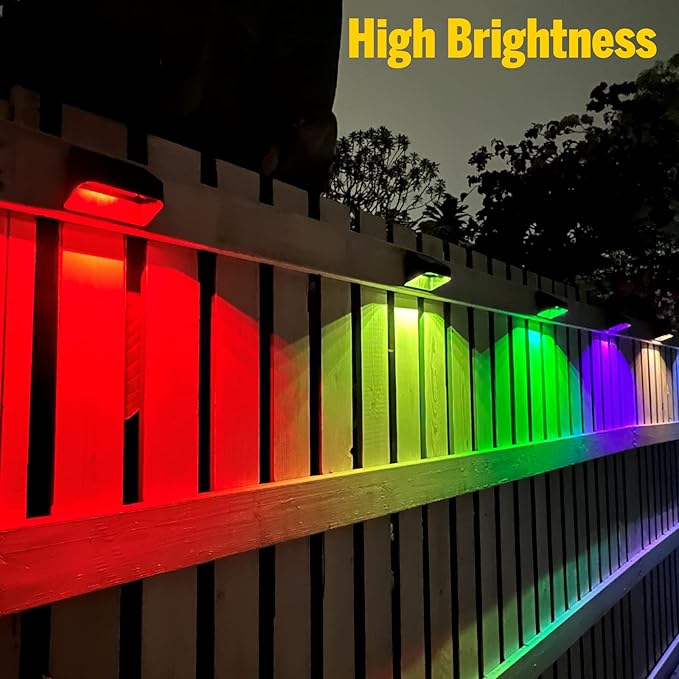Solar Lights Outdoor 8 Pack, RGB 8 Colors, Dusk to Dawn Deck Light, Solar Deck Lights for Outside IP65 Waterproof, Backyard/Railing/Wall/Step/Patio/Fence