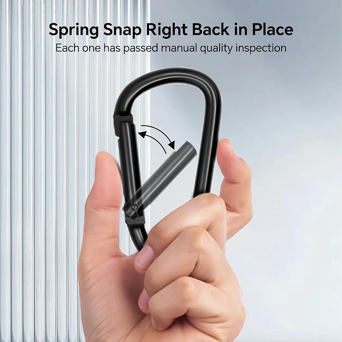 Black Carabiner Clip, Includes Mini 2 Inch Carbineers, Small 2.3" D Ring Clip - Image 4