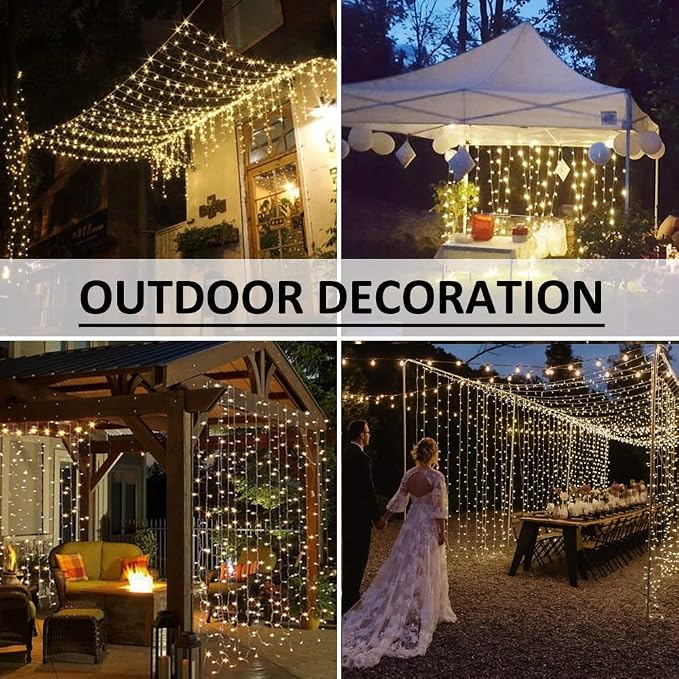 Solhice LED Curtain Lights Outdoor 20ft x10ft, 600 LED Plug in Hanging String - Image 5