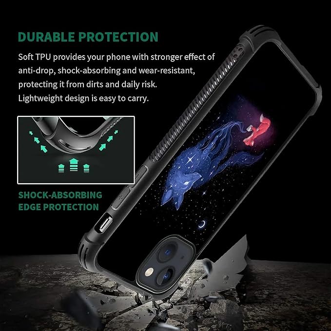 for iPhone 15 Plus Case, Galaxy Fox Wolf Pattern Graphic Design Girl Boy Soft - Image 7