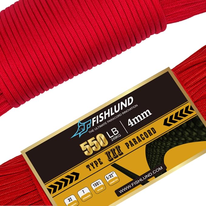 Paracord 550 lb, 7 Strand Paracord Rope 250ft 4mm, Nylon Parachute Cord by FISHLUND