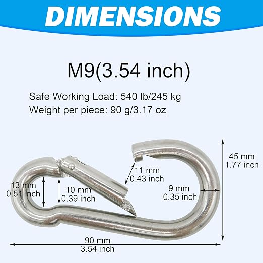 304 Stainless Steel Carabiners -3.54 inch Heavy Duty, Durable & Rust-Free Clips - Image 3