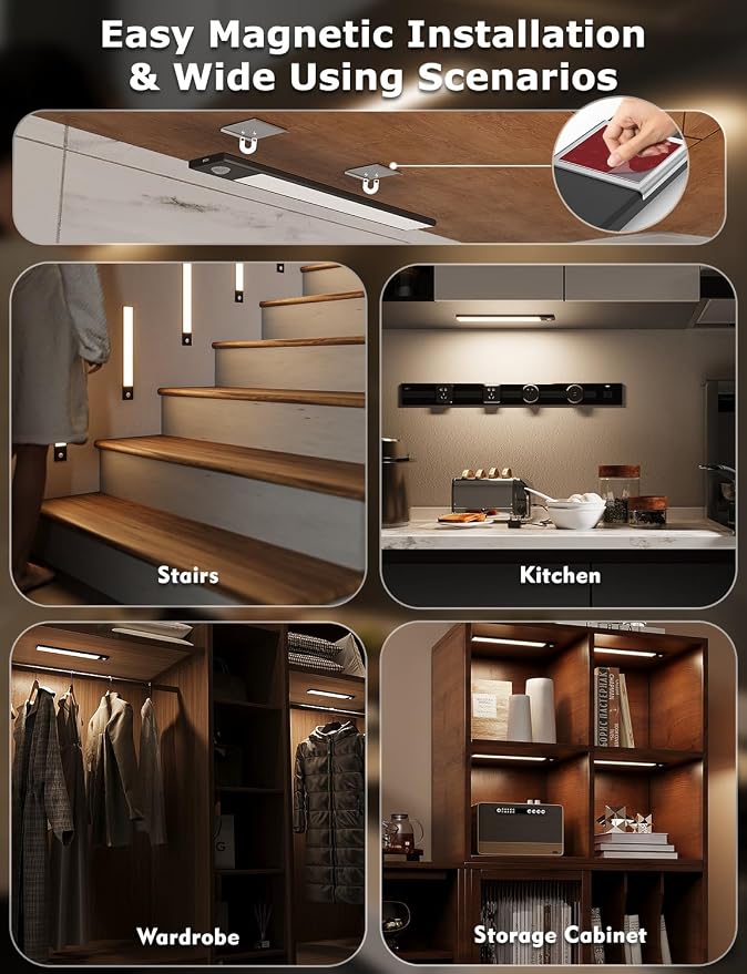 12" Ultra-Thin Under Cabinet Lighting Wireless, Aluminum Alloy Under Counter - Image 6