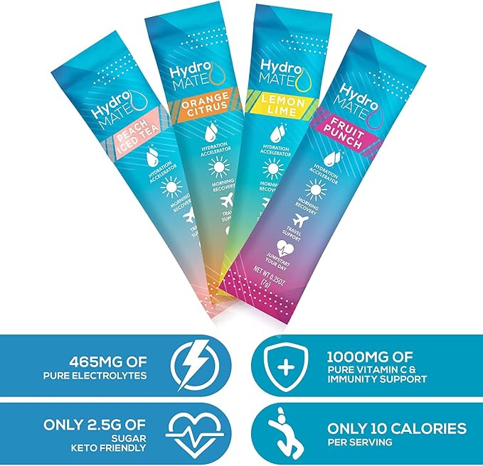 HydroMATE Electrolyte Powder Variety Pack Bulk Hydration Packets Low Sugar 90 - Image 7