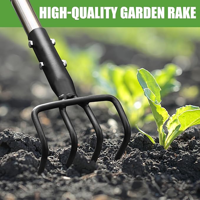 Long Hand Cultivator, Carbon Steel & Stainless Steel Tiller Cultivator, Garden Cultivator with Telescopic Handle and Soft Handle Cover, Hand Tiller for Digging Loosening Weeding