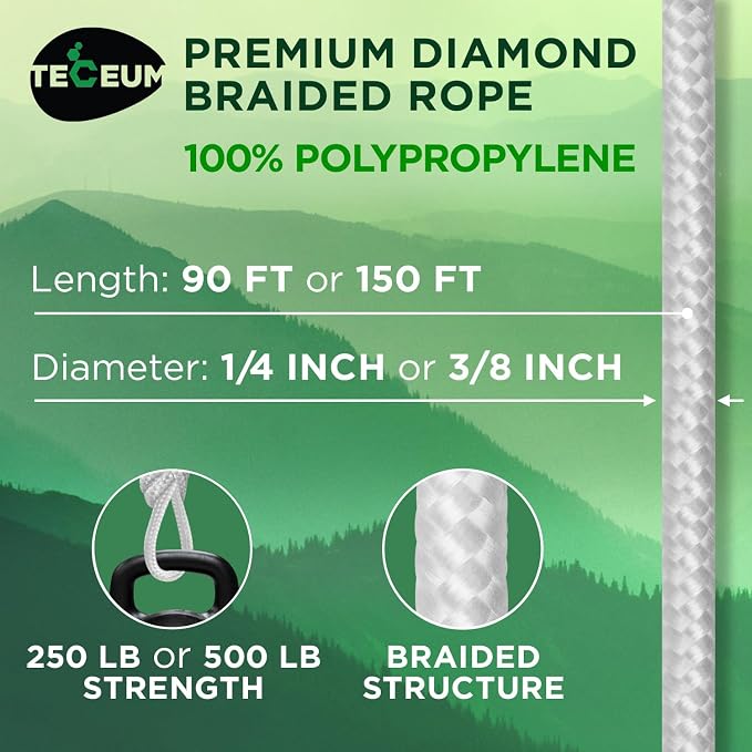 TECEUM Rope – 150 Feet x 1/4 Inch – White – Strong All-Purpose Utility Rope – - Image 2