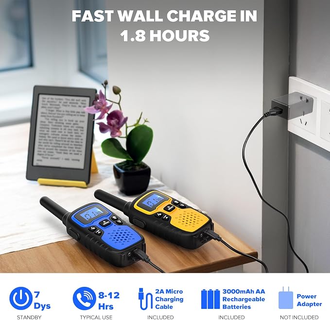 Wishouse Walkie Talkies for Adults Long Range-Rechargeable 4 Pack 2 Way Radios - Image 3
