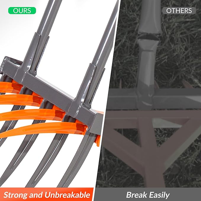 Walensee Broad Fork Garden Tool, 9 Tines Heavy Duty Broadfork Hand Tiller, 2-in-1 Garden Pitchfork with Ergonomic U-Shaped Handle, Spading Digging Fork for Gardening, Cultivating