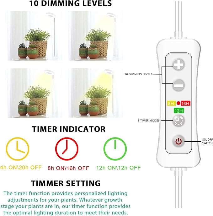 yadoker Halo Plant Grow Light,yadoker LED Growing Light Full Spectrum for Indoor Plants,Height Adjustable, Automatic Timer, 5V Low Safe Voltage,Idea for Small Plants