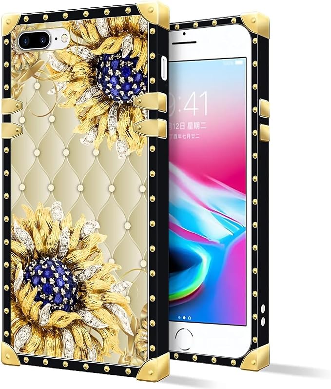 Compatible with iPhone 8 7 SE Case, Sunflower Diamonds Leather Luxury Golden by Unknown