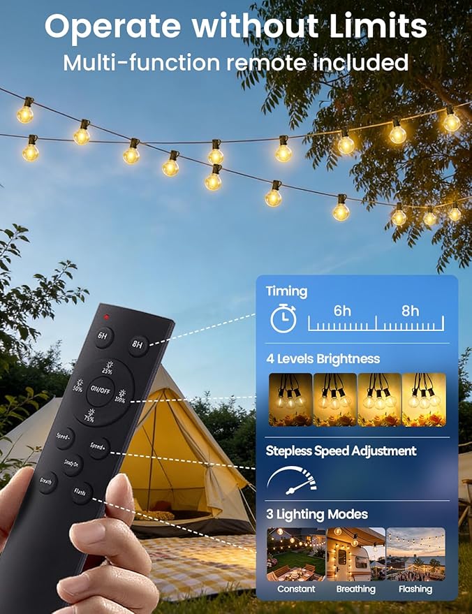 Brightever 25FT Solar String Lights Outdoor Waterproof, G40 Solar Lights - Image 6