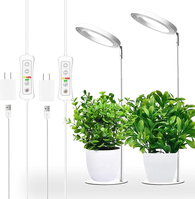 yadoker Plant Grow Light for Indoor Plant,Desk LED Grow Light,Height Adjustable,Automatic Timer with 8/12/16 Hours,10-Level Brightness,Ideal for Small Plant Grow