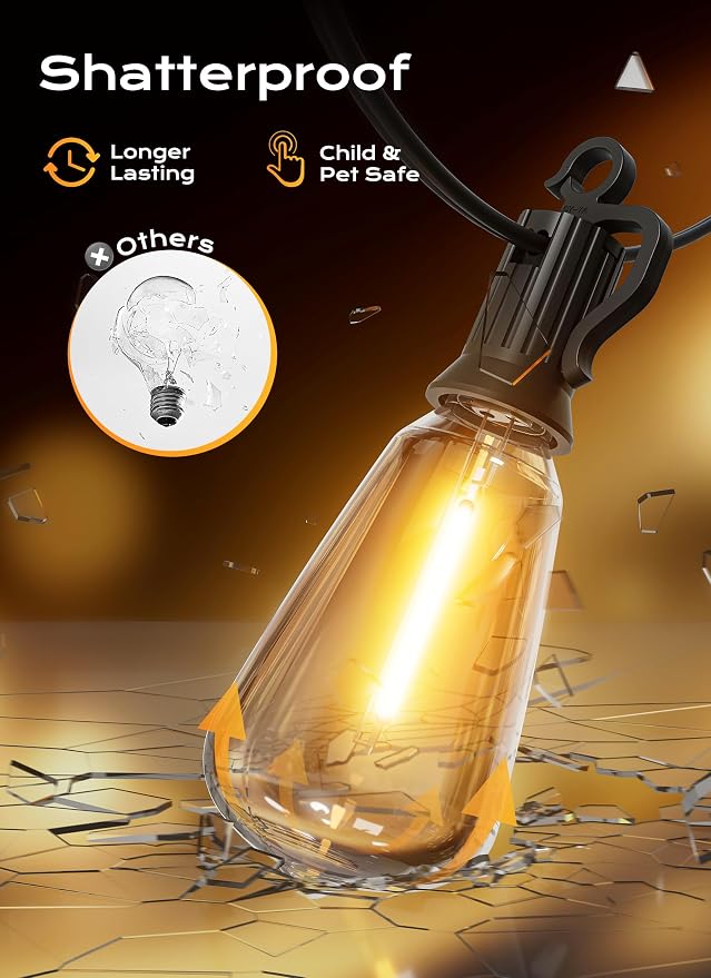 Brightown Outdoor String Lights, 200FT 64+2 LED ST38 LED Patio Lights - Image 9